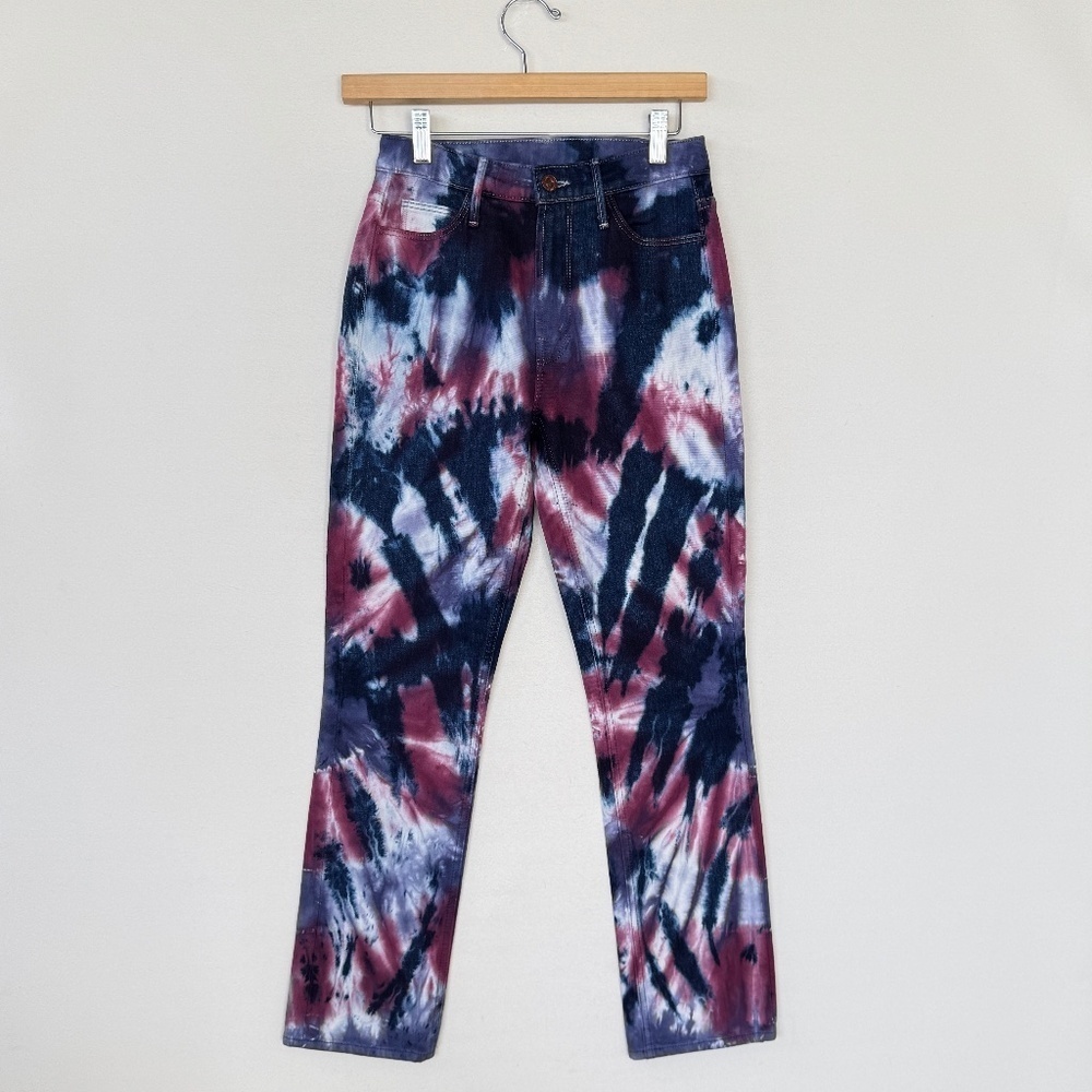 Mother Tie Dye Womens Jeans Sz 24 Slim Straight High Rise Casual Designer Luxury